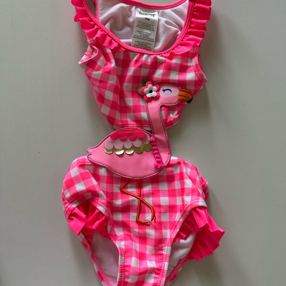 Pink and White Gingham One Piece Swimsuit with Ruffles